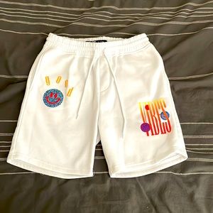 White shorts, size medium, very comfortable not worm much at all